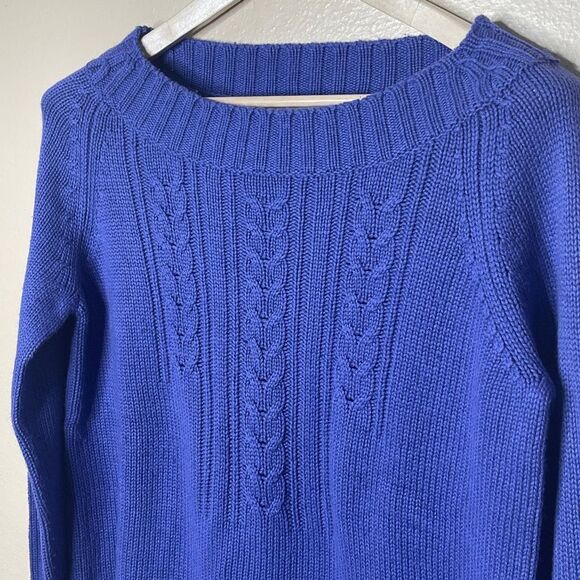Real Clothes Sweater Women's Medium Blue Cable Knit Silk Cashmere Bland Saks 5th - Picture 2 of 9